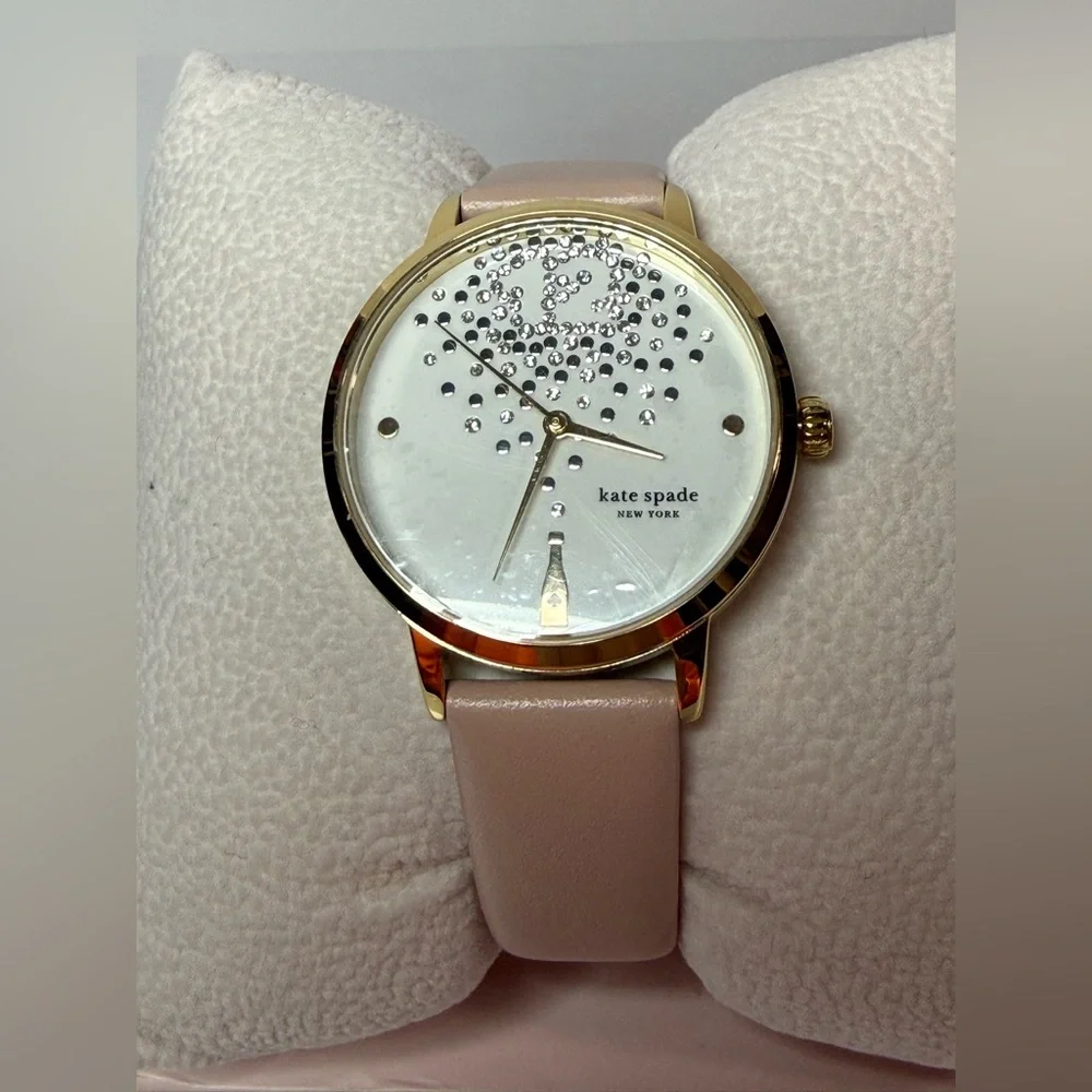 Kate Spade New York KSW9023 Crystal Dial Blush Leather Watch & Box NWT